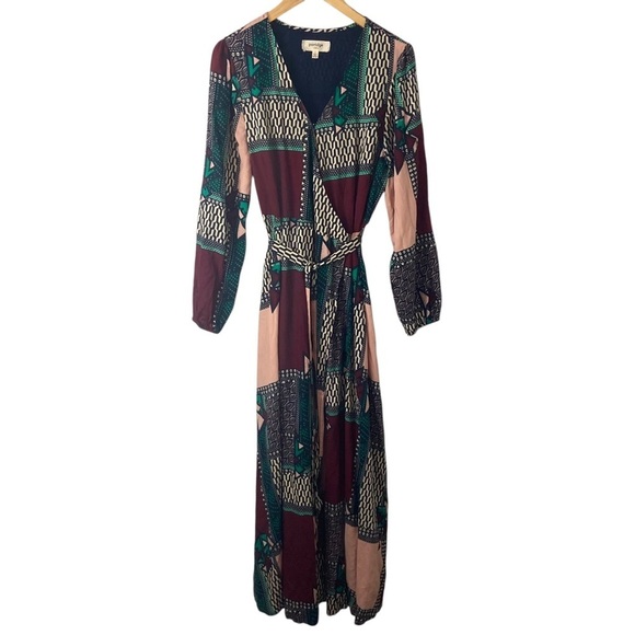 Anthropologie Porridge Virginia Maxi Wrap Dress L Patchwork Abstract Artsy Boho - Picture 2 of 10